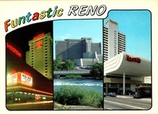 1970s Harrah's Hilton MGM Grand Hotel Casino Reno Nevada Postcard Vintage 3 View picture