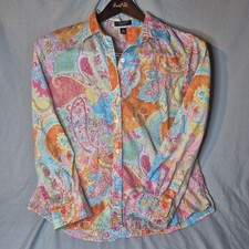 Chaps Pink,Blue,Orange Paisley Long Sleeve Top Size Large Cotton Classy picture
