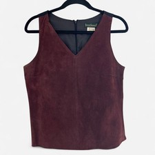 Vintage Harvé Benard Burgundy Suede Wool Zip Back Tank Top Size 10 picture