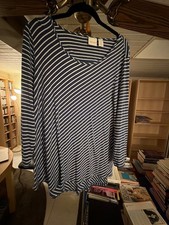 Chico's Navy and White Striped Long Sleeve Tunic Top, Size 7 picture