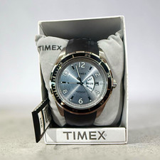 Timex Men's Perpetual Calendar Quartz Analog Date Silver Sunburst Dial Box 100m picture
