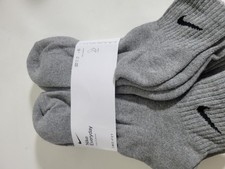NWT NIKE Dri-Fit Everyday 6 Prs Men's 8-12 Gray / Black Logo Cotton Ankle Socks picture