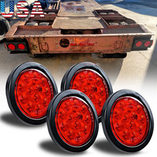 4pcs 4 Inch Round Red 12 LED Semi Truck Trailer Lights Stop Tail Turn Light 12V picture