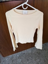 Reformation Miller Ribbed Cream Color Long Sleeve Boat Neck Top Size:Small picture