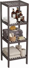 4 Tier Bamboo Bathroom Shelf Narrow Storage Rack Freestanding Space Saving Stand picture