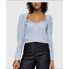 Topshop Ruffle Neck Blouse Size 6 Pastel Blue Cottagecore Coquette Romantic Chic picture