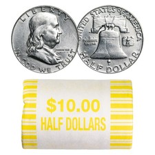 90% Silver Franklin Halves - $10 20-Coin Roll AU picture