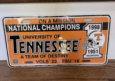 Vintage Tennessee Volunteers 1998 National Champions Metal License Plate NEW🏈 picture