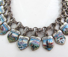 Vintage REU 800 Silver Enamel Travel Souvenir Bracelet 23 Switzerland Charms 50s picture