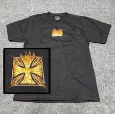 Vintage Y2K No Fear West Coast Choppers Flames Shirt Youth Medium Black Baby Tee picture