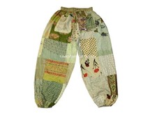 Green Patchwork Harem Pants, Boho Hippie Harem Pants, Wide Leg Bohemian Pant picture