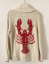 Maeve by Anthropologie Lobster Knit Cardigan Sweater Cream/Ivory & Red Sz S (bal picture