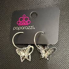 Paparazzi Silver Butterfly Charm Hoop Earrings Hook No Stone P5HO-SVXX-297XX picture