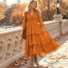 Anthropologie Kings Road XL Maxi Dress Orange Witchy Cottagecore Boho Fall Fairy picture