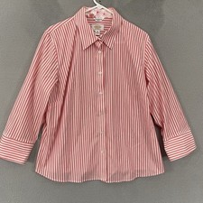 Talbots Top Womens 16W Pink Striped Long Sleeve Button Wrinkle Resistant Stretch picture
