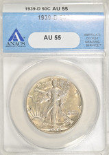 1939 D WALKING LIBERTY HALF DOLLAR ~ ANACS AU55 ~ SLIDER ~ PRICED RIGHT picture