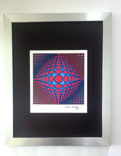 🔥 VICTOR VASARELY + SIGNED GEOMETRIC PRINT FROM 1970 + NEW FRAME  picture