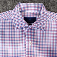 David Donahue Fusion Performance Dress Shirt Men Size 16 M/L Plaid Long Sleeve picture