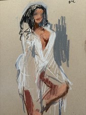Pastel Portrait Cubism Figure Painting On 9”x12” Paper Modern Original Signed picture