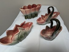 RARE 1940's vintage Hull Poinsettia leaf vases picture