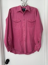 Vintage Wrangler Brushpopper Shirt 16 1/2x36 Solid Pink Regular Fit X-Long Tails picture