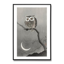 Owl and Crescent Moon by Ohara Koson – Early 20th Century Shin-Hanga Art Print picture