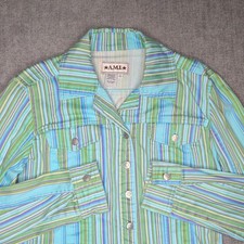 Vintage A.M.I. Striped Button Up Jacket Turquoise Green Purple Small 25352 picture