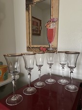 6 Mikasa Water goblets 9 & 1/8. Gold clear New condition. Jamestown pattern picture