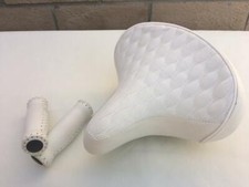 Beach Cruiser Bike Diamond Saddle Seat *WHITE w/Springs +Grips Handlebar Comfort picture