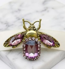 VINTAGE ROYAL PURPLE BEE INSECT BUG BROOCH PIN~RHINESTONE CRYSTAL~GARDENER GIFT picture