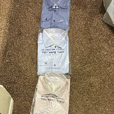 Charles Tyrwhitt Non-Iron Slim Blue Geometric Dress Shirt 17.5 36 picture