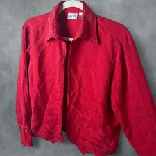 Chico’s 100% Silk Red Tonal Floral Jacquard Button Up Shirt Size 2 picture