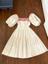 Vintage 1950s Mr. Mort Cotton Peasant Dress Red Folk Embroidery xs/s picture