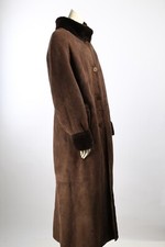 Vintage Julio Tango Brown Suede Shearling Fur Trim Long Coat Womens Size 12 picture