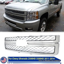 For Silverado 2500HD 3500HD 2011-2014 Silver Ice Metallic Front Grille w/ Chrome picture