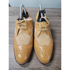 Vintage Famolare Piper Tan Leather Woven Wingtip Oxfords Mens 10.5 M Brazil picture
