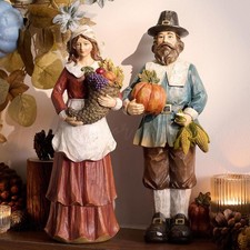 Thanksgiving Fall Harvest Pilgrim Couple Figurine Statue Table Centerpiece Decor picture