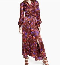 INC International Concepts Floral Maxi Dress NWT Satin Long Sleeve Belted M picture