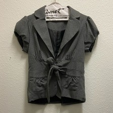 NEW Short-Sleeved Tie Front Blazer - Gray w/ Subdued Floral Print picture