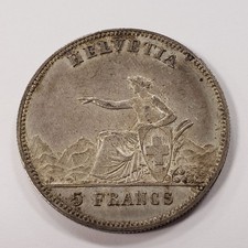 1863 Switzerland 5 Francs Neuchatel Shooting Festival .723 ASW XF+ - S7 - Q5659 picture