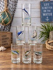 Vintage Ned Smith Freshwater Game Fish Highball Glasses Set of 6 Great Cond. picture