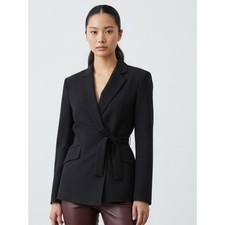 NWT Theory Black Virgin Wool Tie-Belt Blazer Size 8 picture