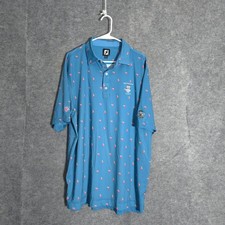 FootJoy Golf Polo Mens XL Blue Cocktail Print Steak Open Short Sleeve Stretch picture