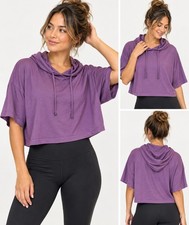 Athleta Women’s Size M Purple Oversized Short Sleeve Hooded Top picture