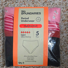 No Boundaries Menstrual Underwear High Rise Brief Leak Proof 5 Pair S (4-6) picture