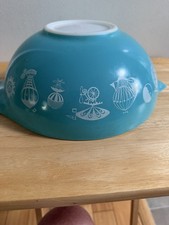 Vintage Pyrex #444 HOT AIR BALLOON turquoise blue Cinderella 4quart MIXING BOWL picture
