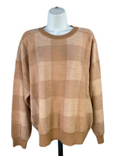 Madewell Women's Beige Merino Wool Plaid Pullover Crewneck Sweater - L picture