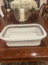 Vtg Rectangular White-painted Whicker basket  picture