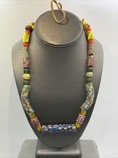 Vintage Venetian Millefiori Mosaic African Trade Beads Beaded Necklace 18