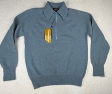 Puritan Vintage 1970's Aquaknit Lambswool Men's Blue Collared Sweater NWT Size L picture